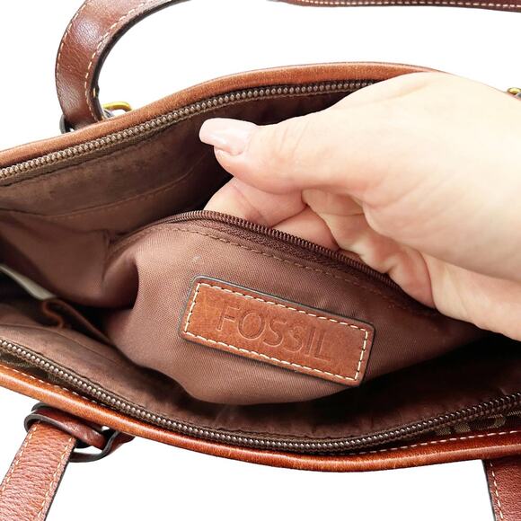 Fossil Brown Tan Patchwork Handbag - Picture 2 of 8